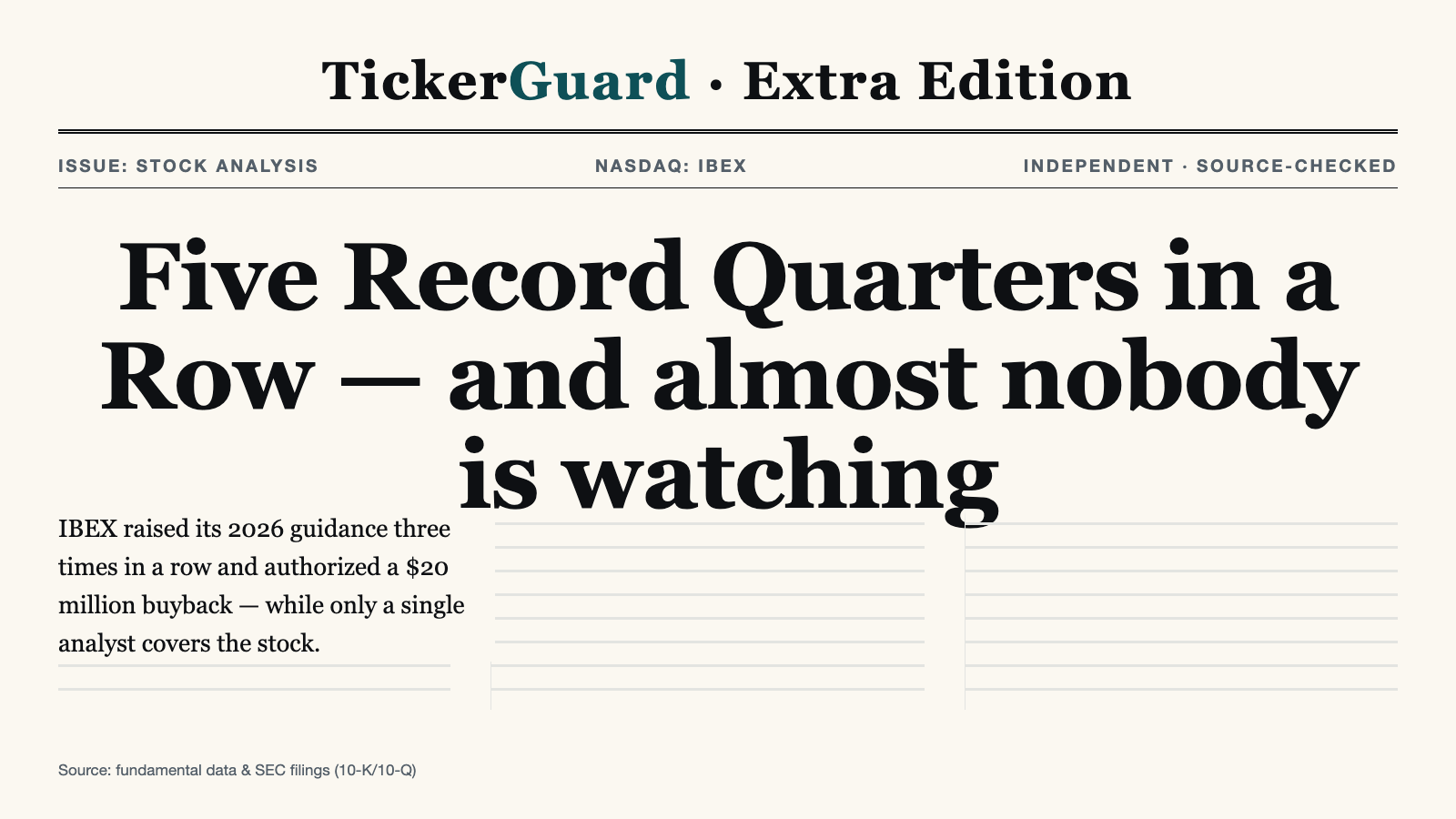 IBEX: Five Record Quarters in a Row — and a Shareholder Who, Until Recently, Ran the Board