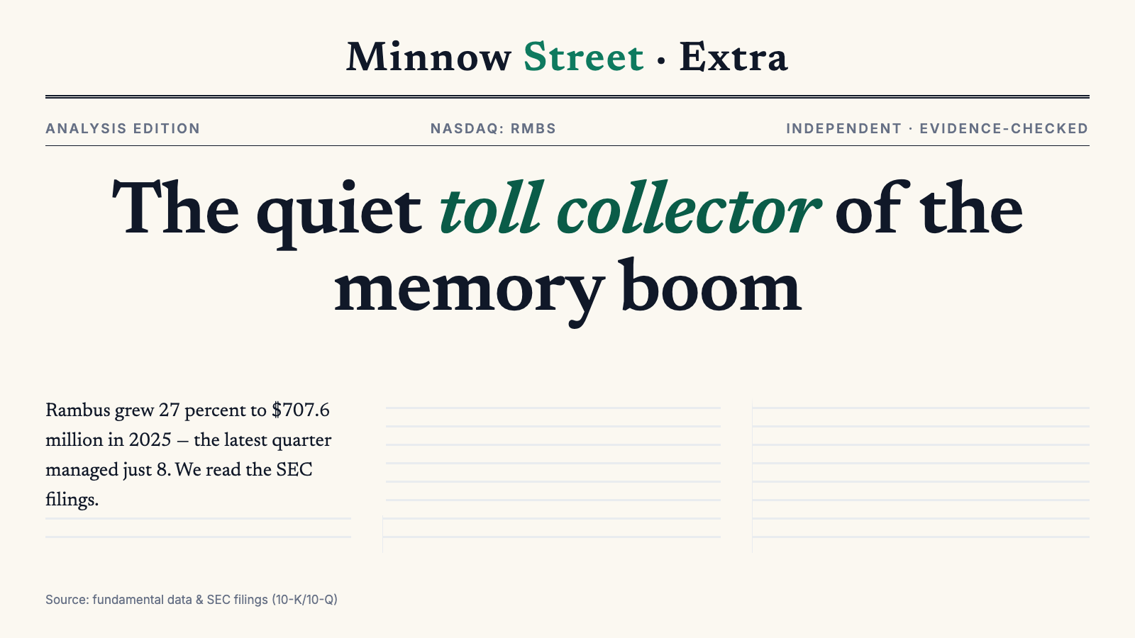 Rambus Stock: The Quiet Toll Collector of the Memory Boom — a Record Year at 27 Percent Growth, the Latest Quarter at 8
