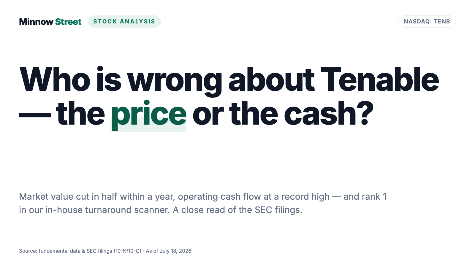 Tenable Stock: The Market Value Halved, Cash Flow Hit a Record — and Our Turnaround Check Reads 8 of 8