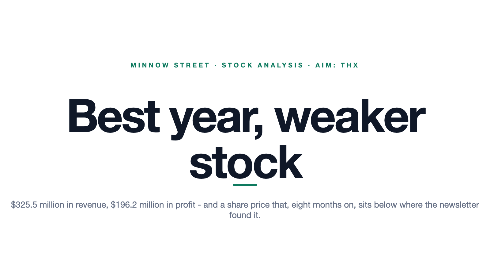 Thor Explorations: Best Year Ever, Stock Below Its Pre-Record Level